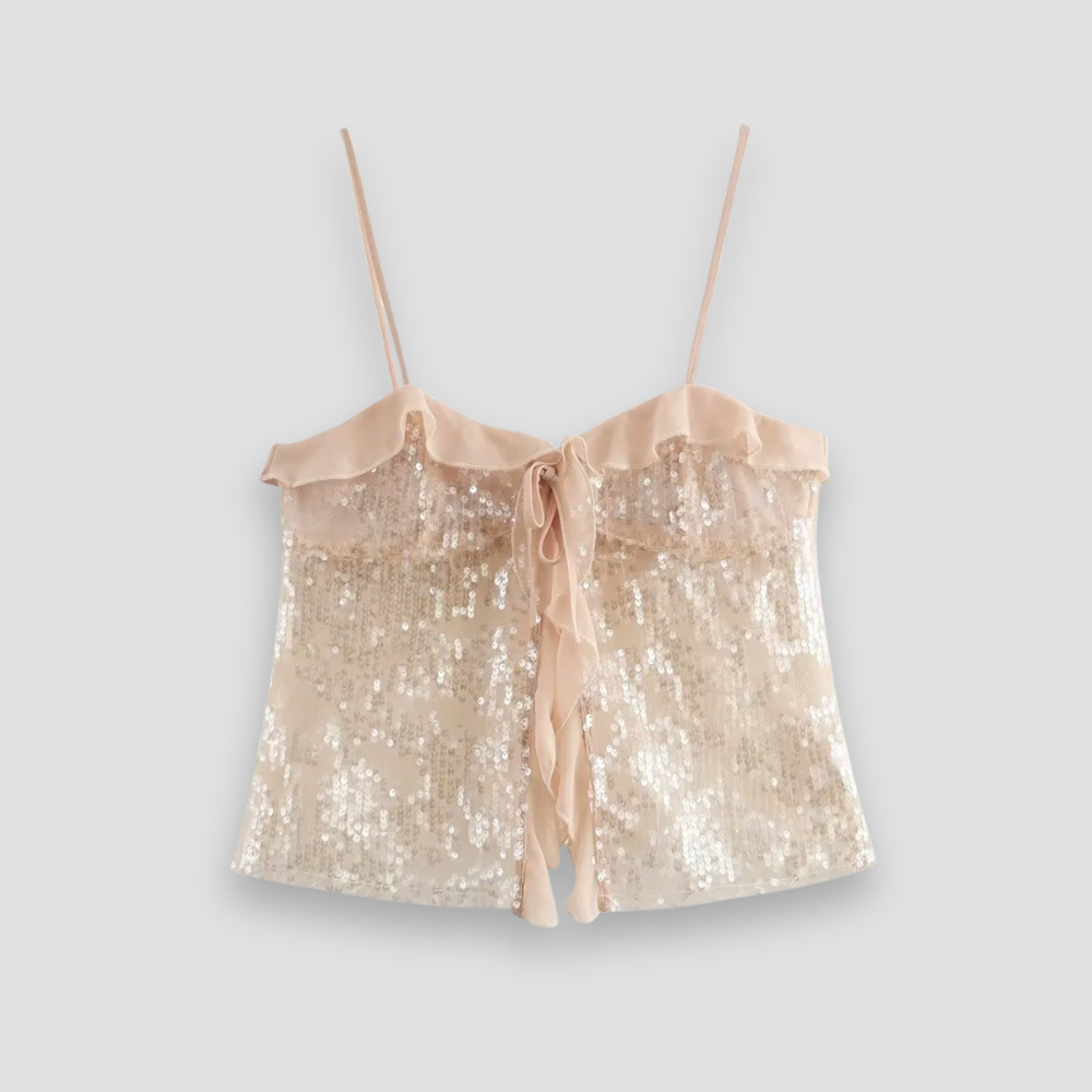Badhie | Women's Champagne Glitter Sequin Chiffon Camisole