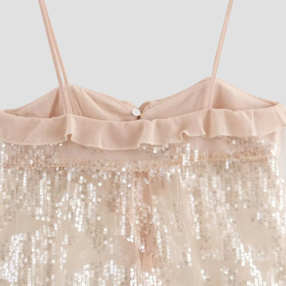 Badhie | Women's Champagne Glitter Sequin Chiffon Camisole