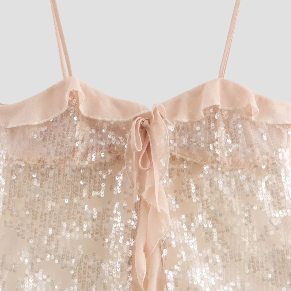 Badhie | Women's Champagne Glitter Sequin Chiffon Camisole