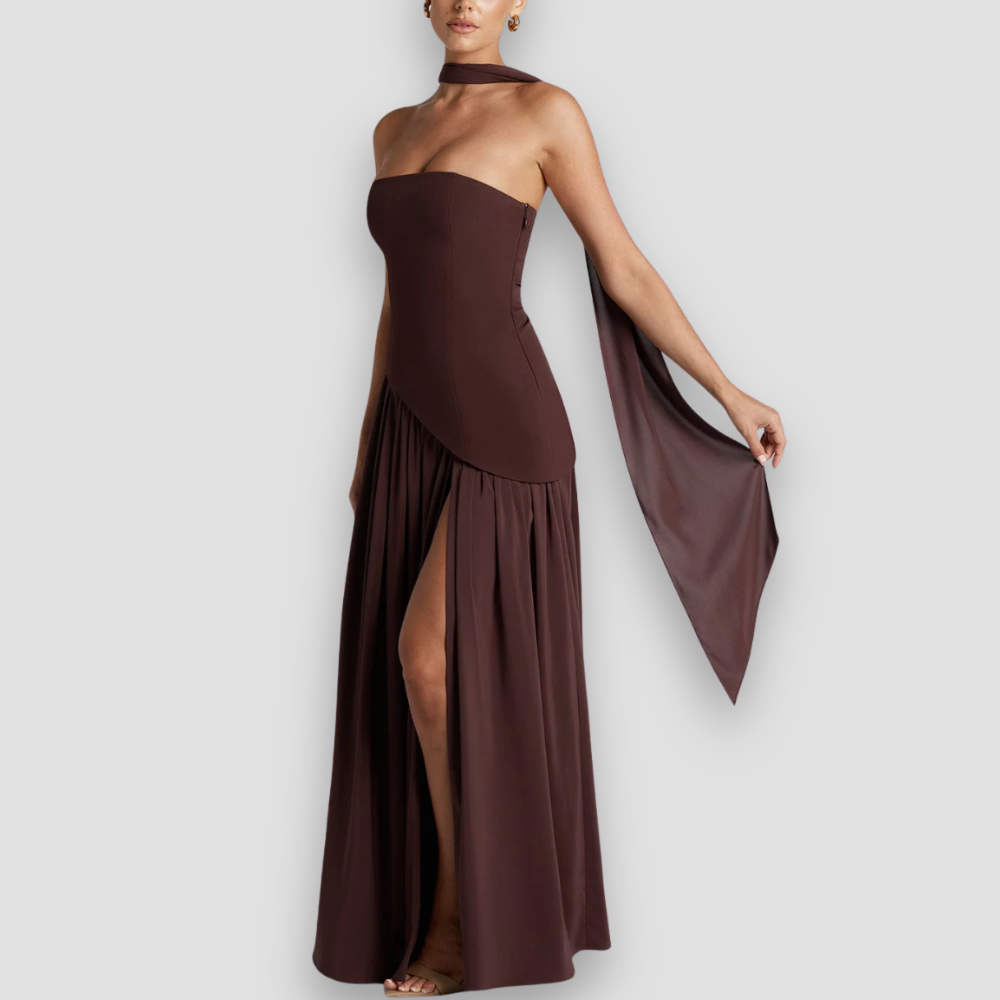 Badhie | Women’s Party Strapless Asymmetric Night Maxi Gown