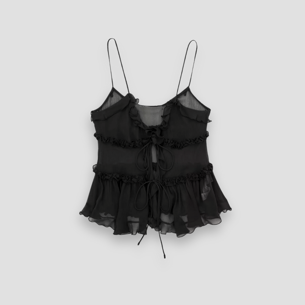 Badhie | Women’s Sheer Ruffle Peplum Lace-Up Cami