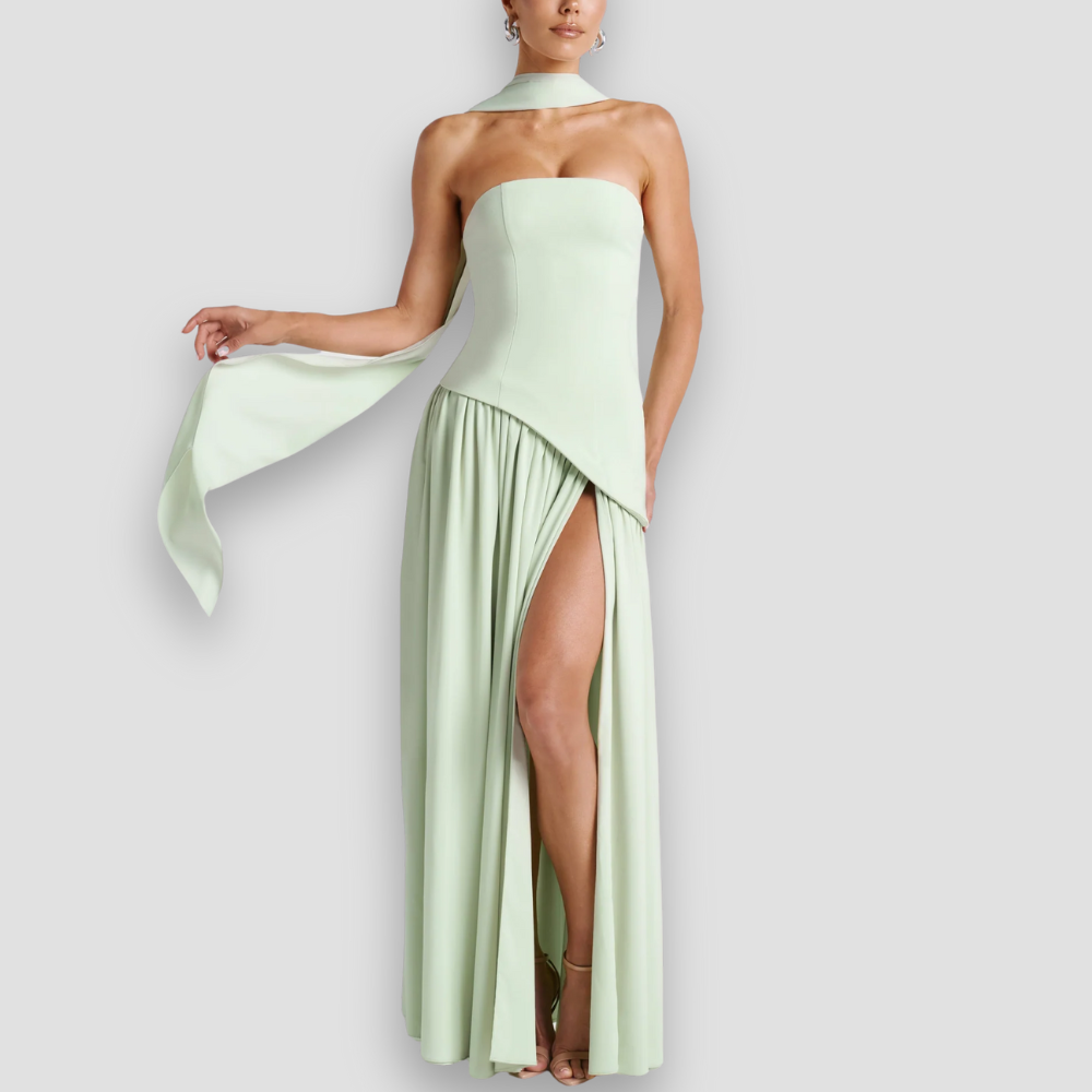 Badhie | Women’s Party Strapless Asymmetric Night Maxi Gown