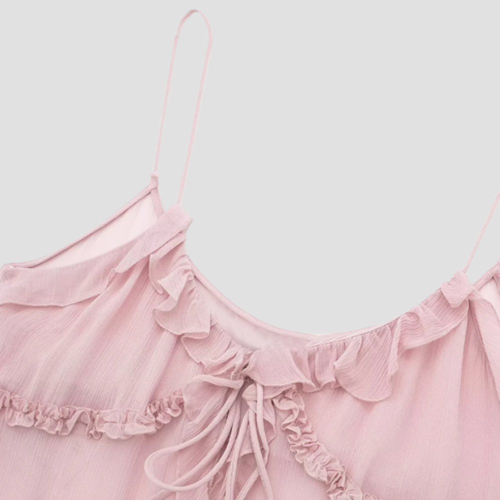 Badhie | Women’s Sheer Ruffle Peplum Lace-Up Cami