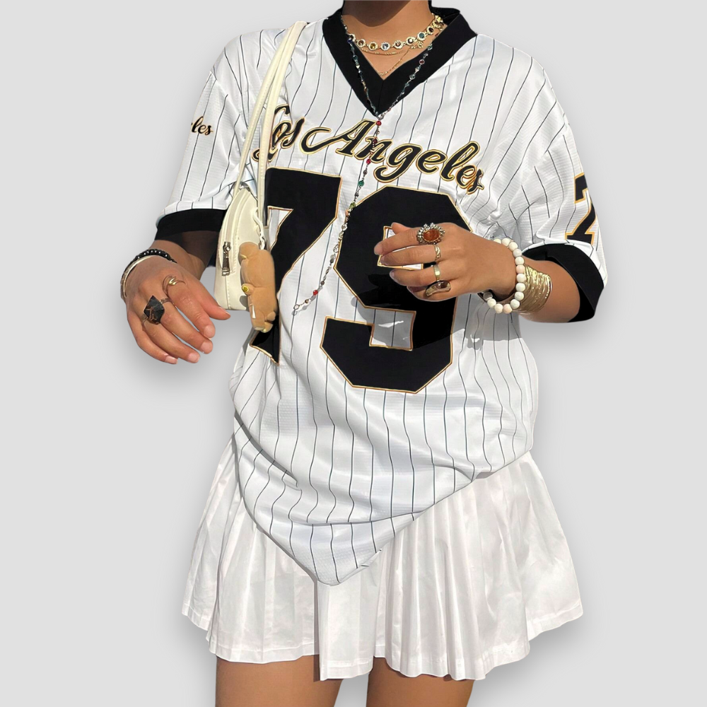 Badhie | Women's Oversized Football Pinstripe Jersey Tee