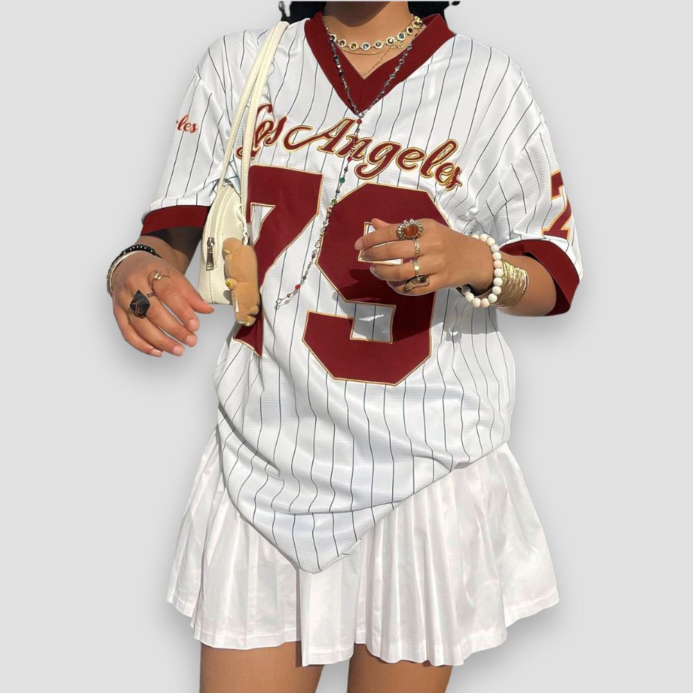 Badhie | Women's Oversized Football Pinstripe Jersey Tee