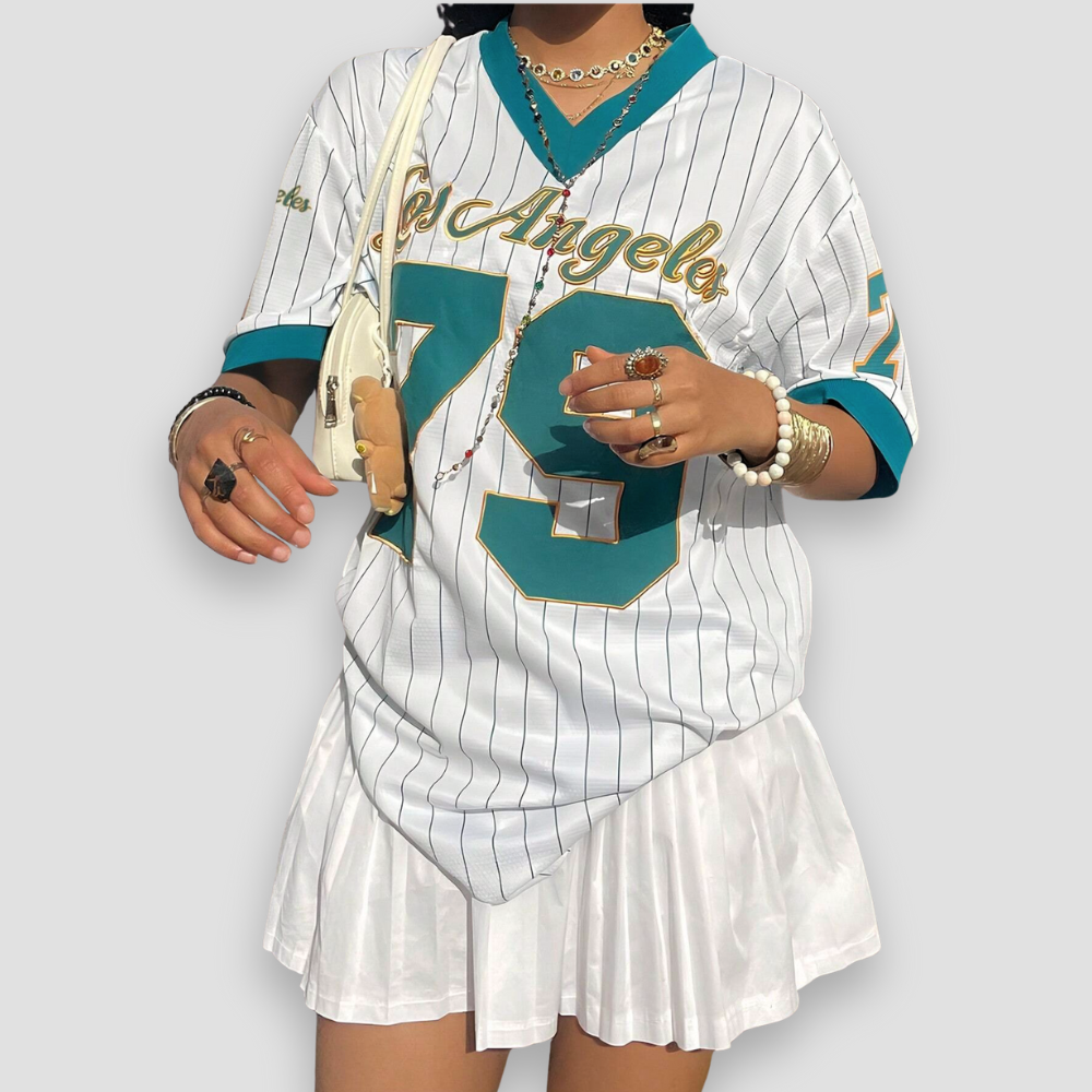 Badhie | Women's Oversized Football Pinstripe Jersey Tee