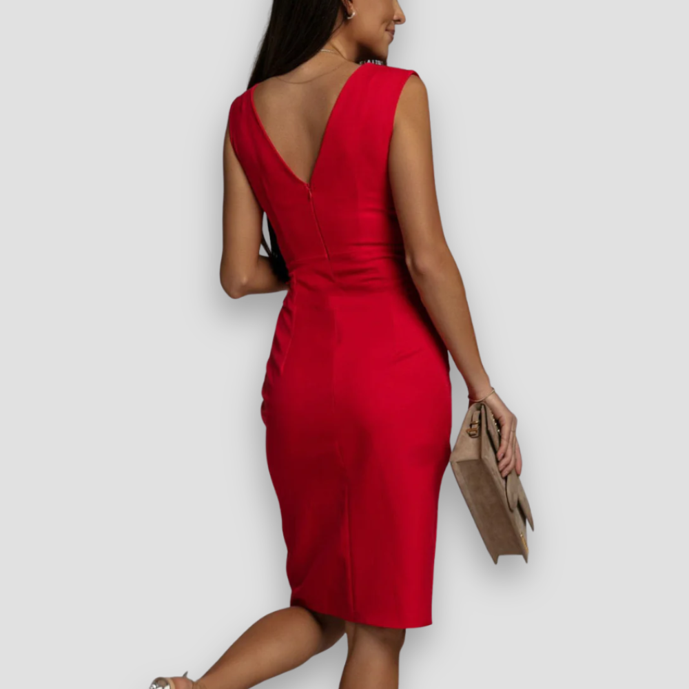 Badhie | Women’s Party Pleated V-Neck Midi Slit Dress