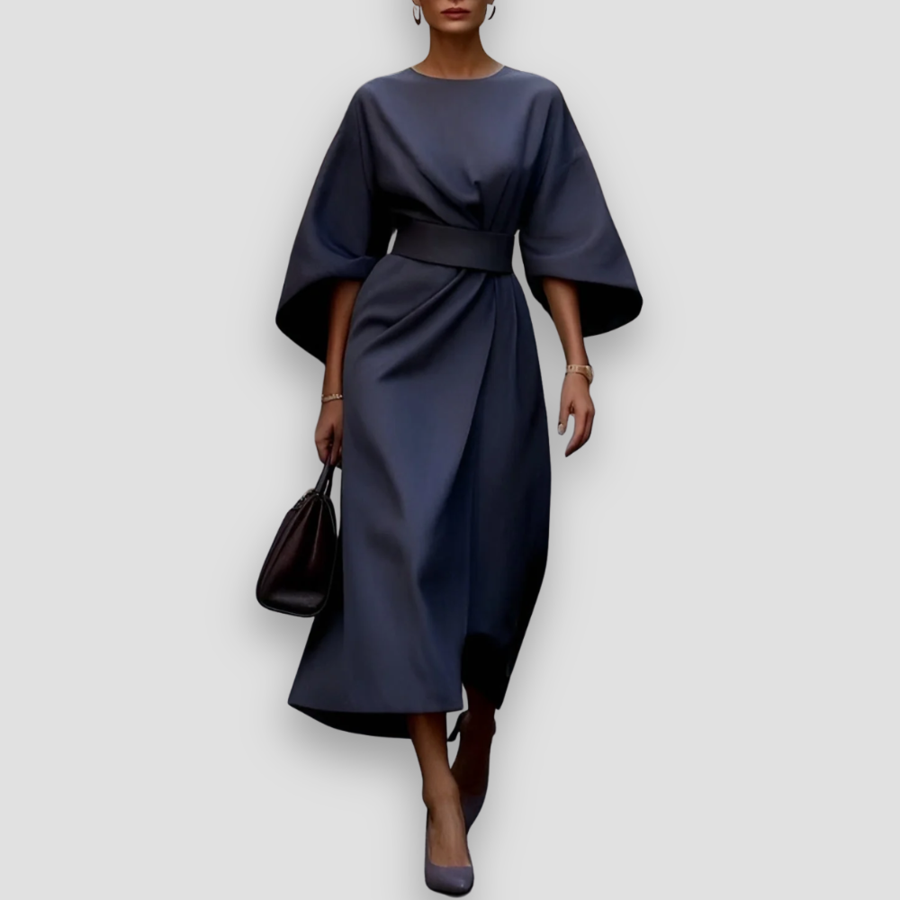Badhie | Women’s Elegant Draped Kimono Sleeve Midi Dress