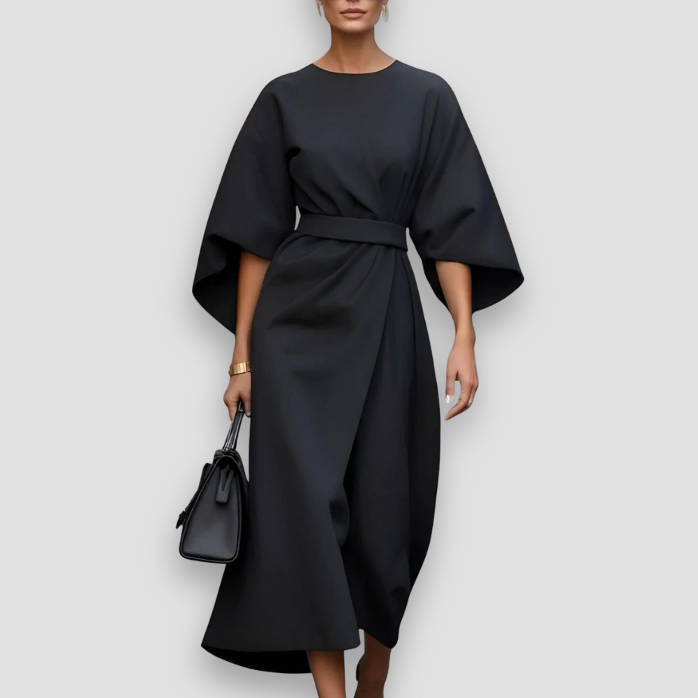 Badhie | Women’s Elegant Draped Kimono Sleeve Midi Dress
