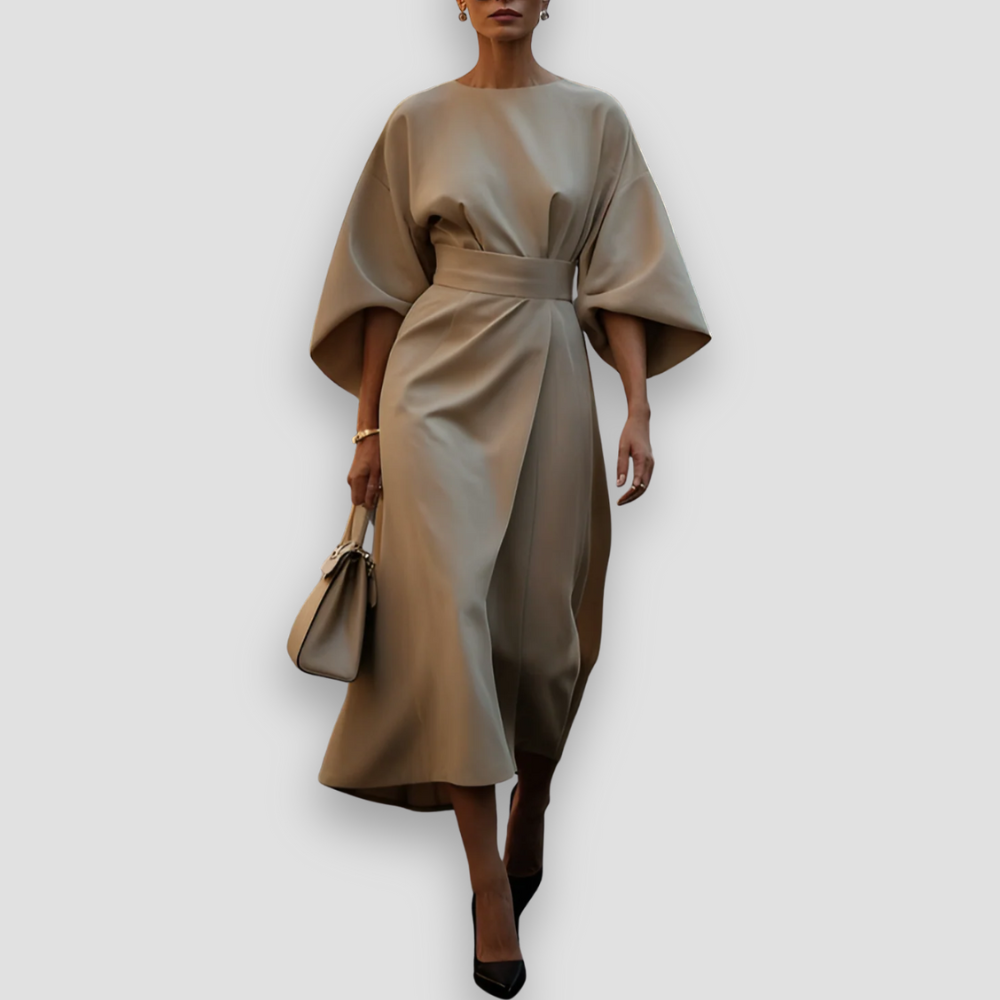 Badhie | Women’s Elegant Draped Kimono Sleeve Midi Dress
