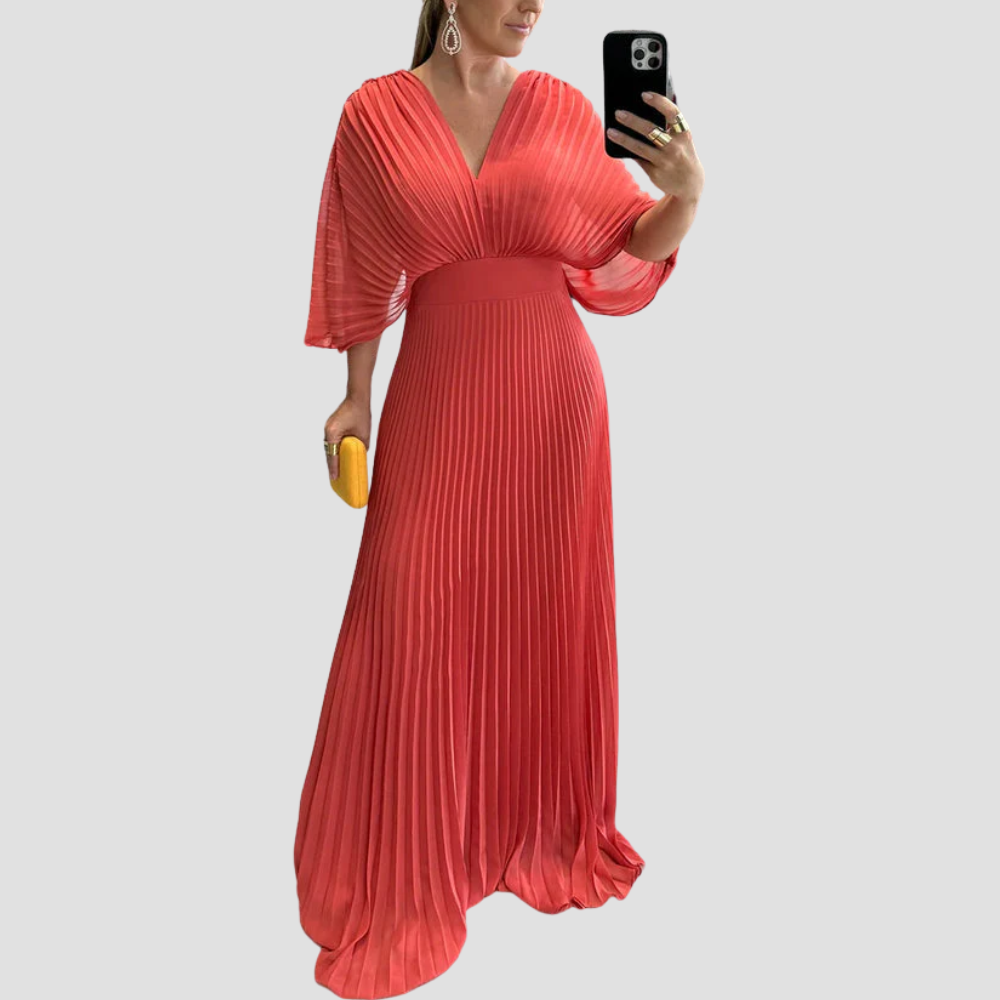 Badhie | Women’s Pleated V-Neck Elegant Evening Maxi Dress
