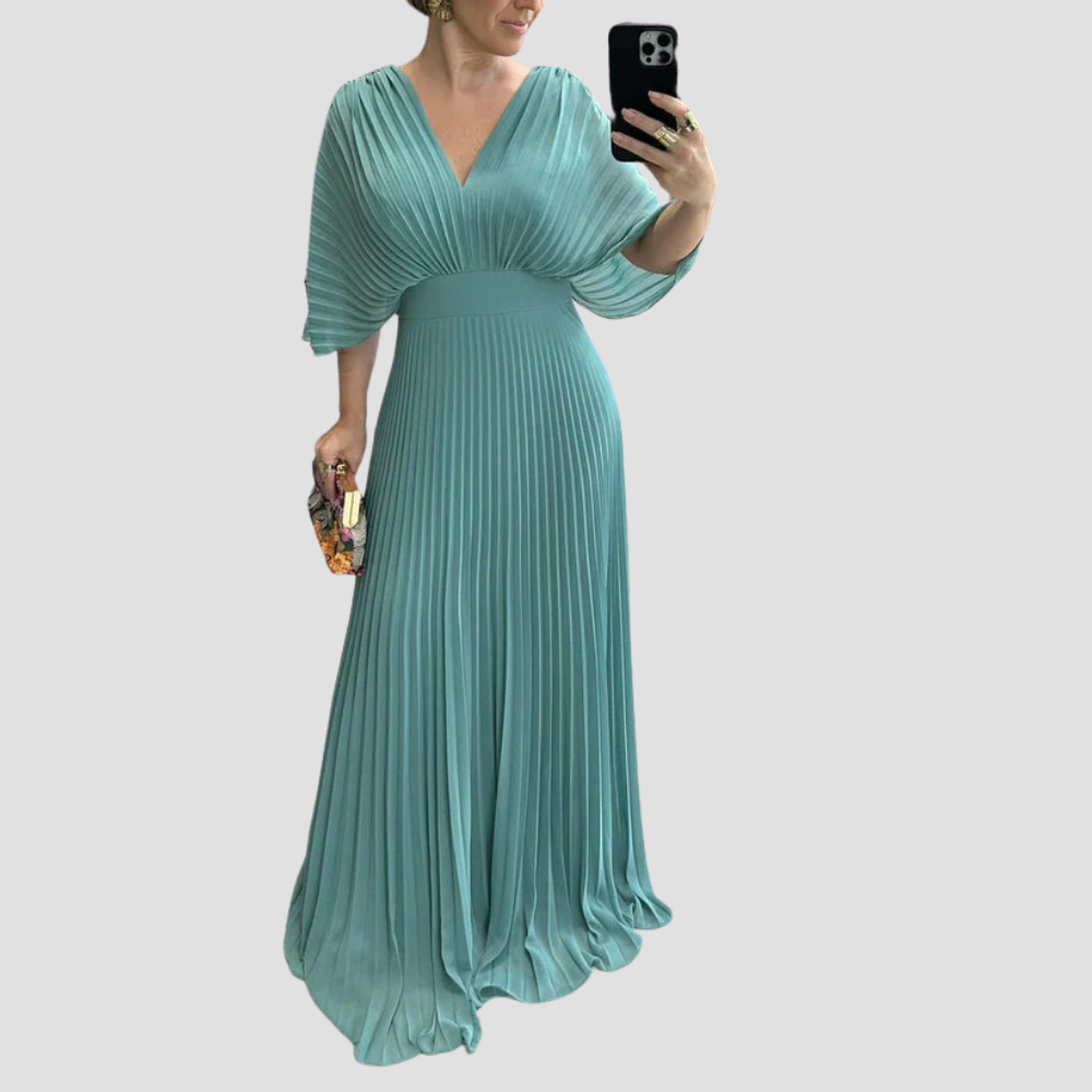 Badhie | Women’s Pleated V-Neck Elegant Evening Maxi Dress