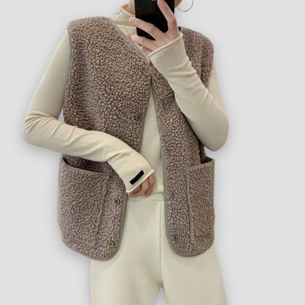 Badhie | Women’s Winter Sherpa Cozy Fleece Button Vest Casual Sleeveless Jacket