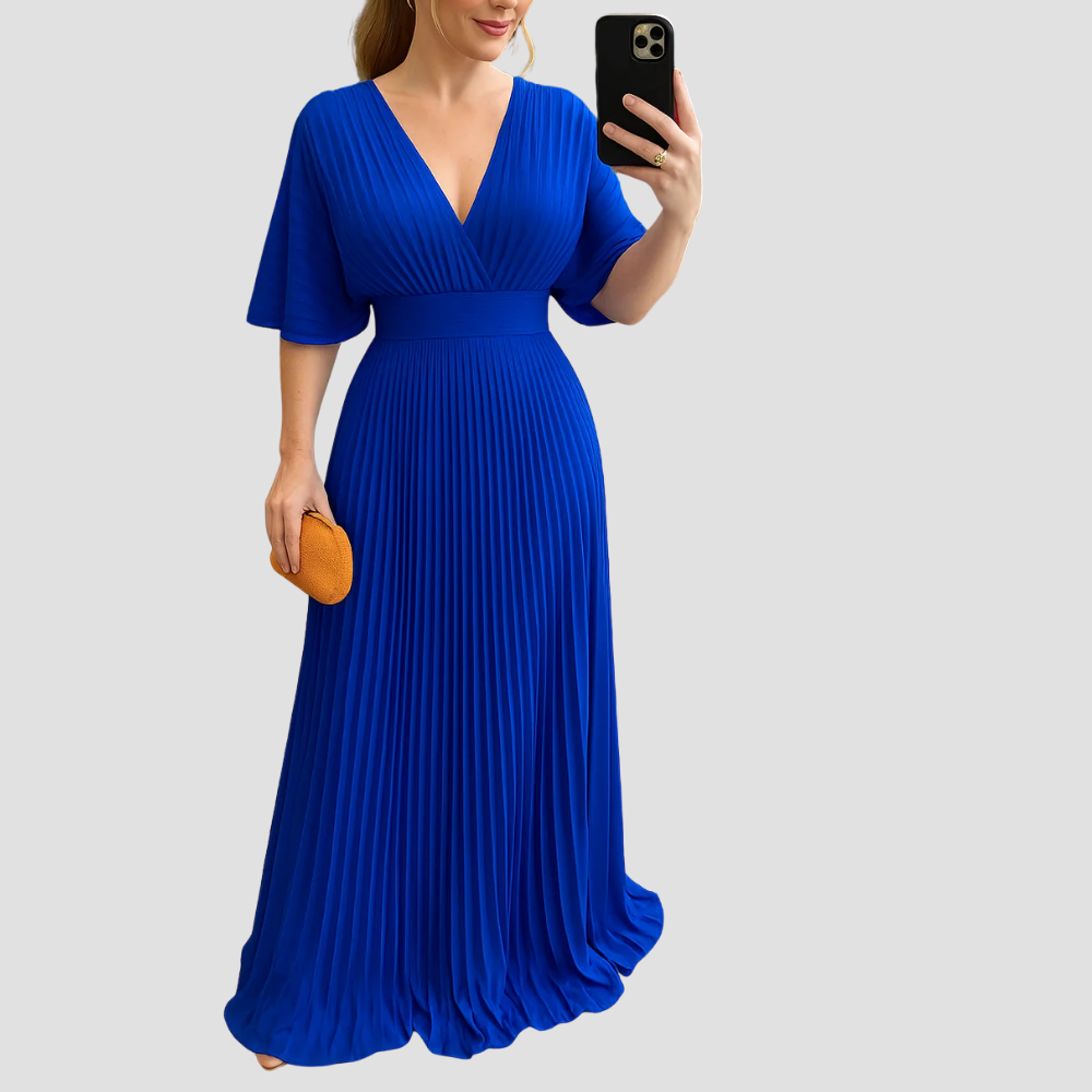 Badhie | Women’s Pleated V-Neck Elegant Evening Maxi Dress