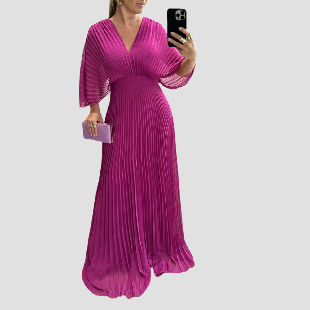 Badhie | Women’s Pleated V-Neck Elegant Evening Maxi Dress