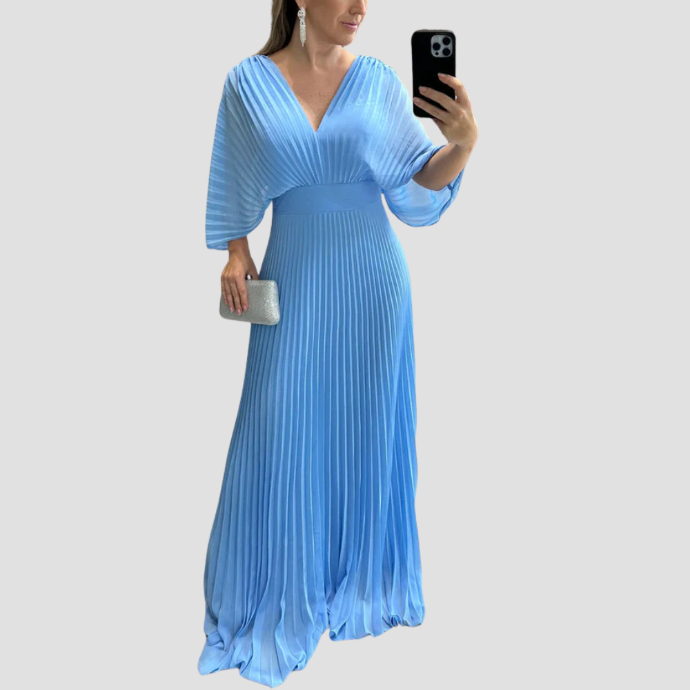 Badhie | Women’s Pleated V-Neck Elegant Evening Maxi Dress
