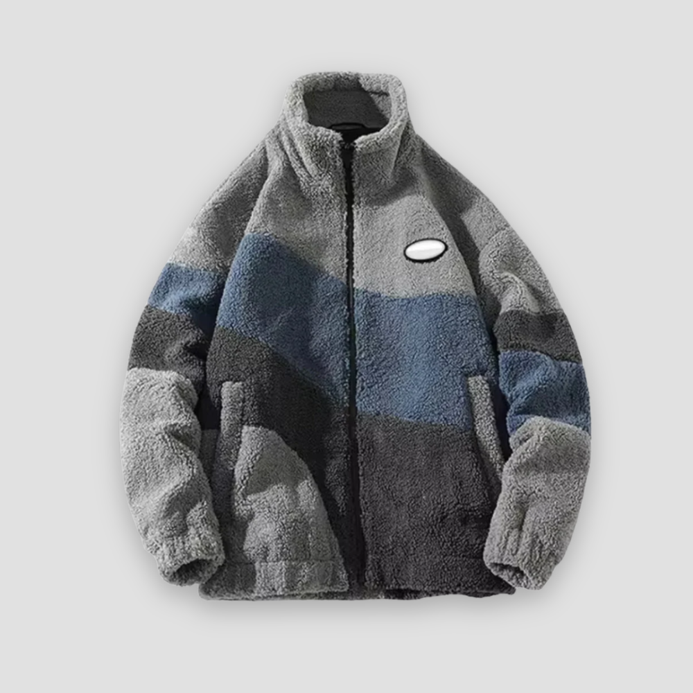 Badhie | Women’s Winter Jacket Colorblock Plush Zip-Up Coat