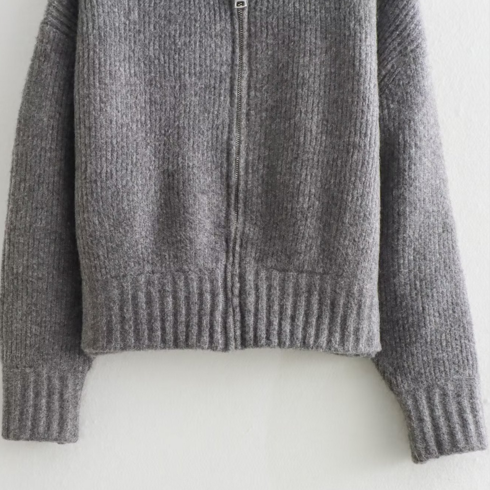 Badhie | Women's Jumper Cozy Zip-Up Ribbed Knit Sweater