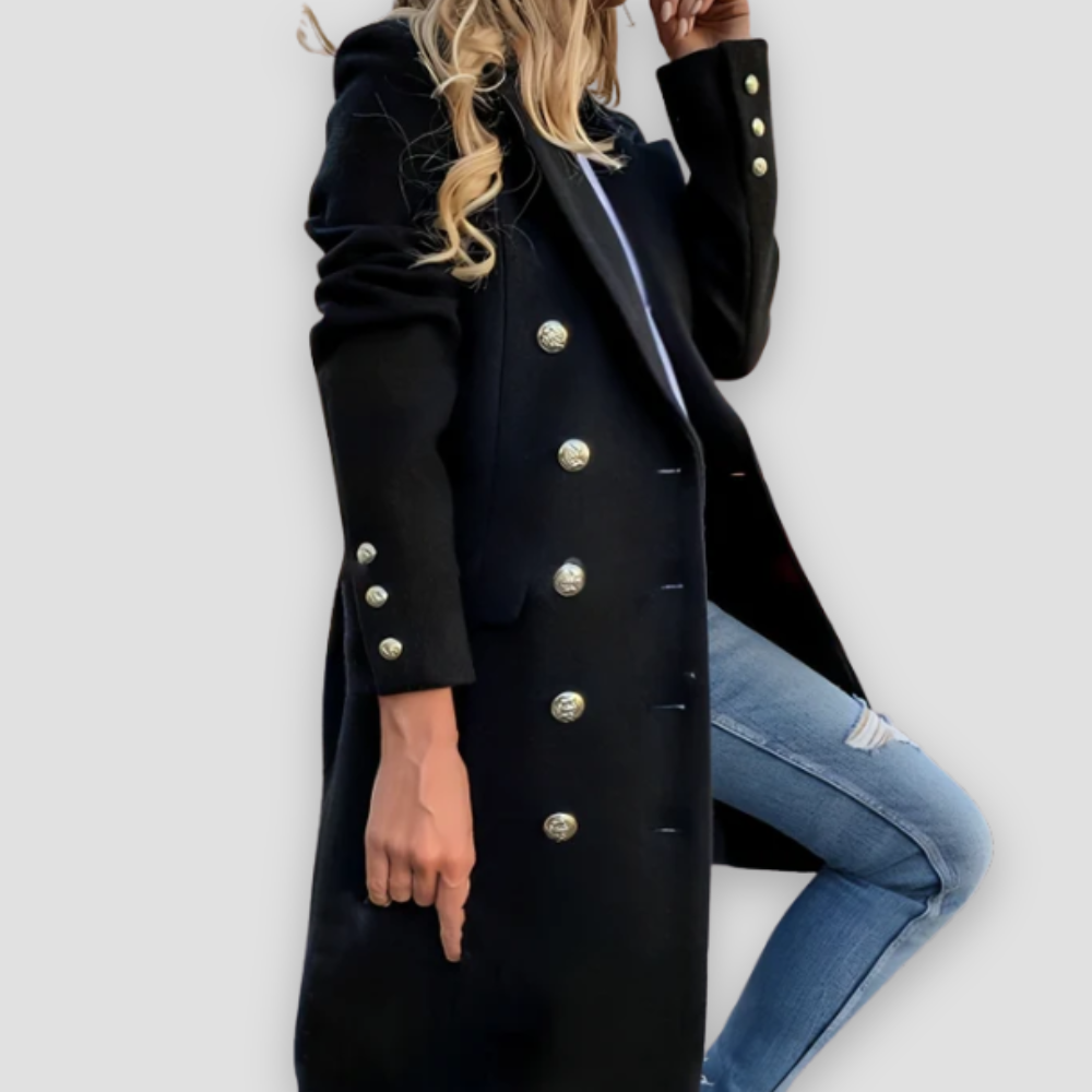 Badhie | Women’s Long Winter Jacket Structured Double-Breasted Military Coat