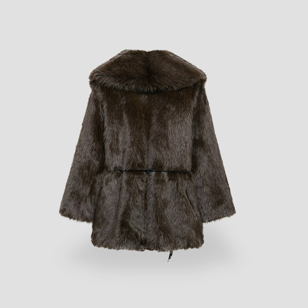 Badhie | Women's Winter Jacket Belt Medium Long Chic Fur Coat