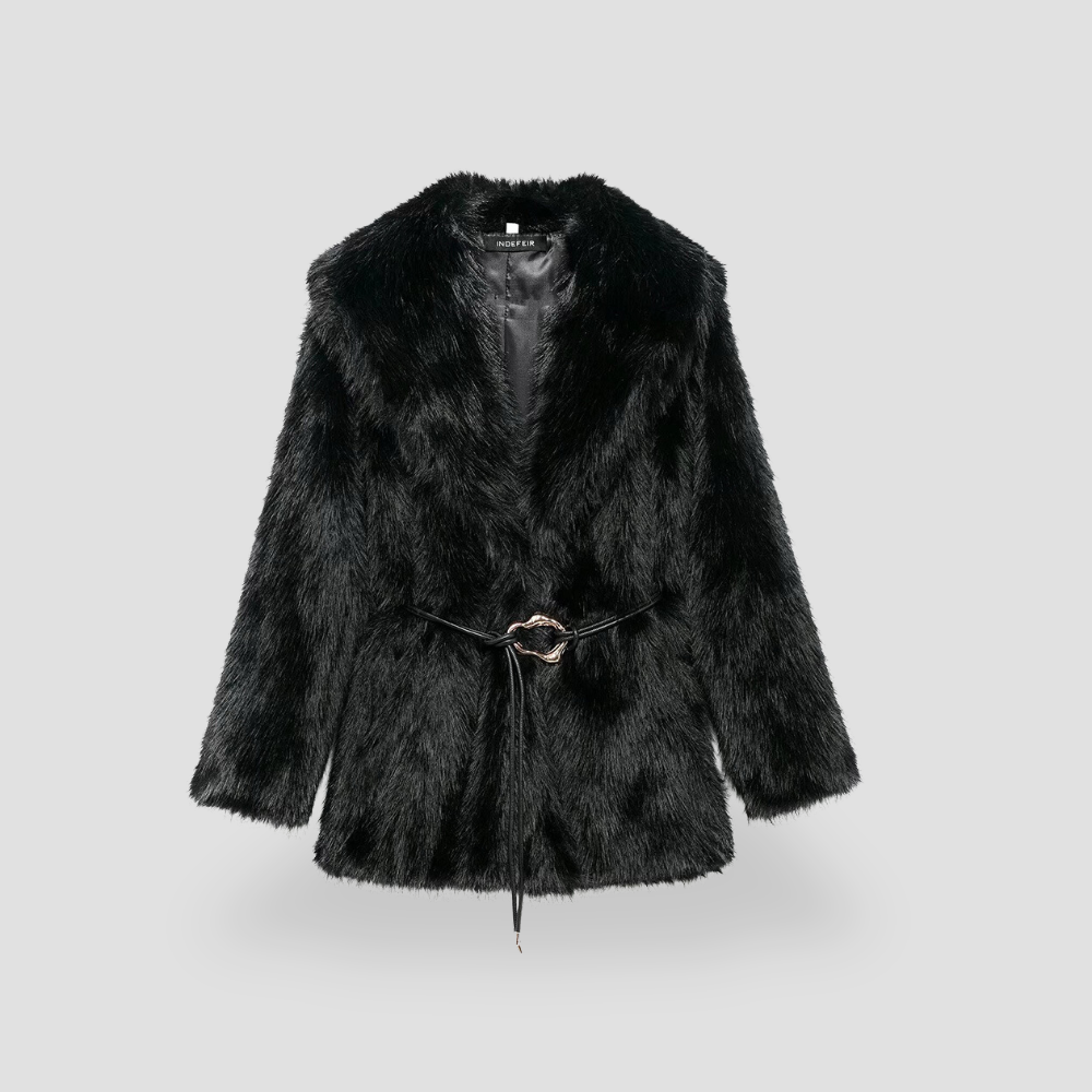 Badhie | Women's Winter Jacket Belt Medium Long Chic Fur Coat