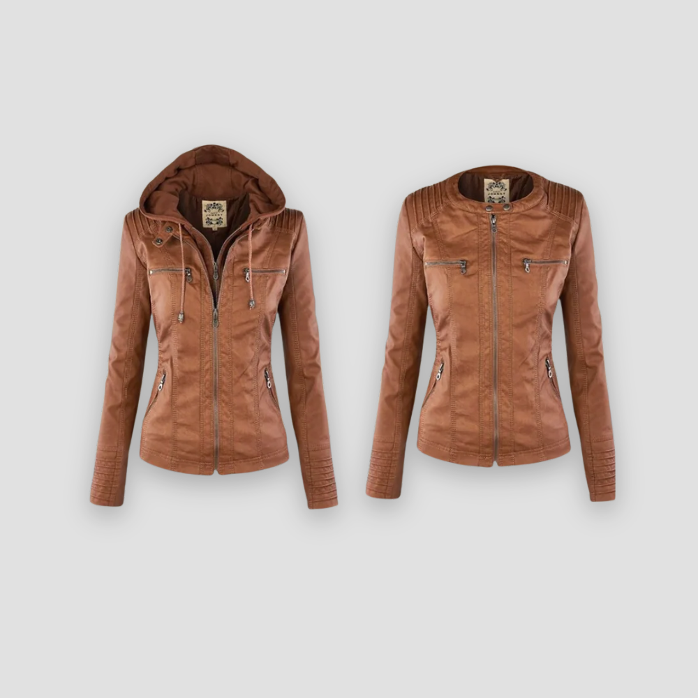 Badhie | Women’s Leather Moto Jacket with Removable Hood