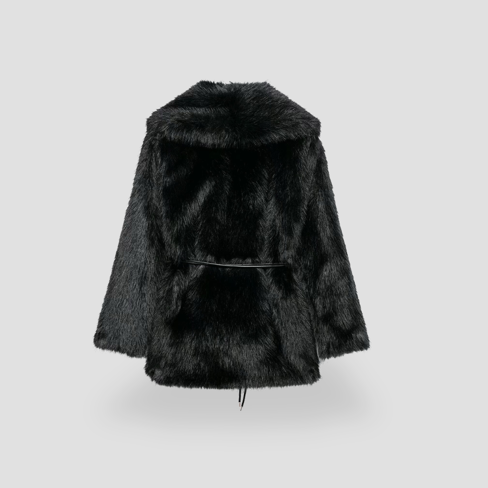 Badhie | Women's Winter Jacket Belt Medium Long Chic Fur Coat