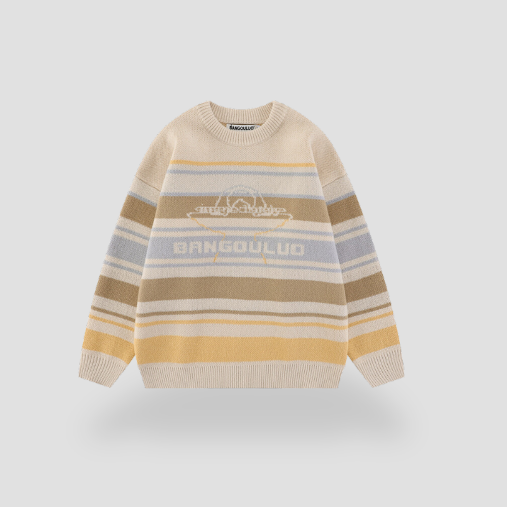 Badhie | Women's Jumper Oversized Knitted Striped Loose Fit Sweater