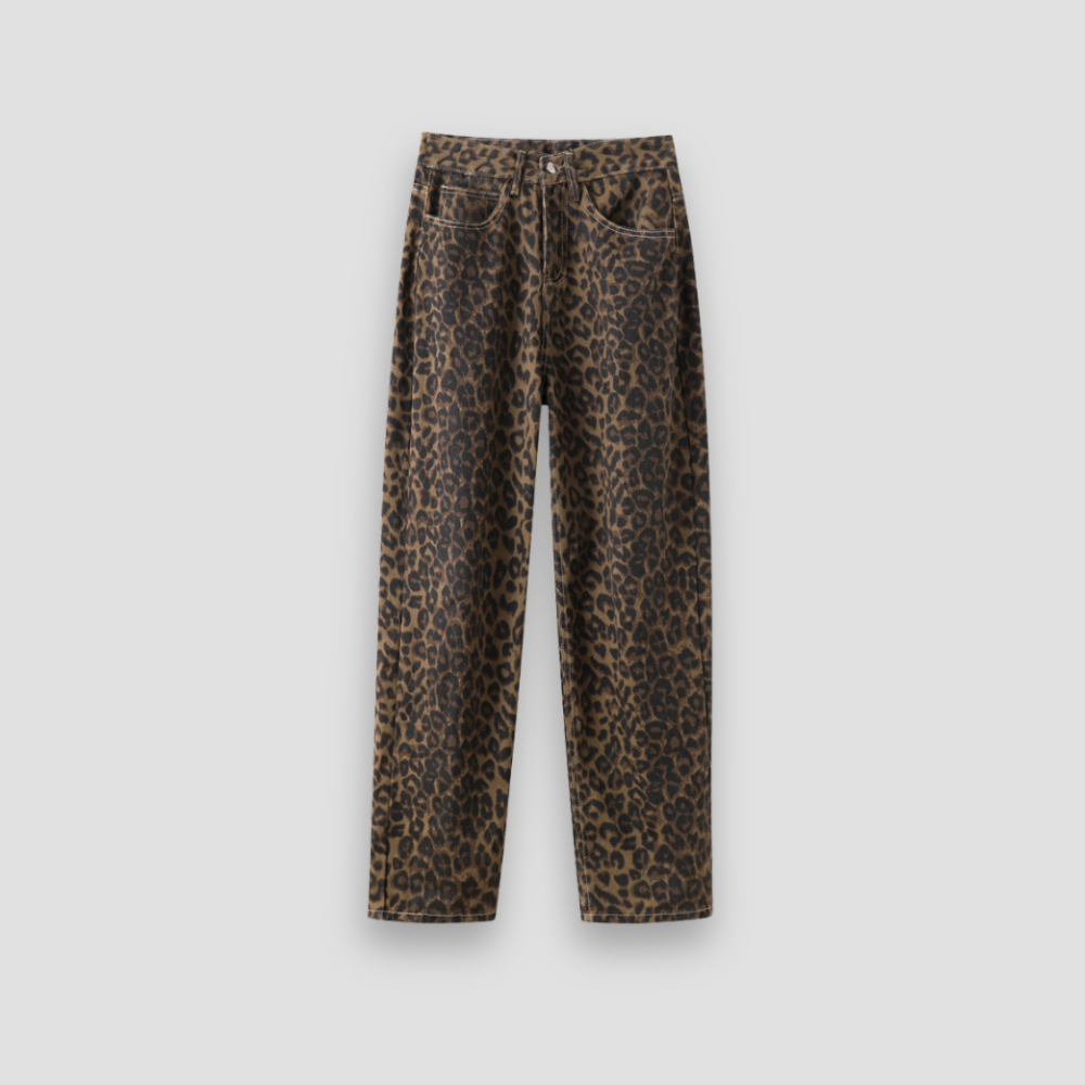 Badhie | Women's Leopard Wide Leg Denim Trousers