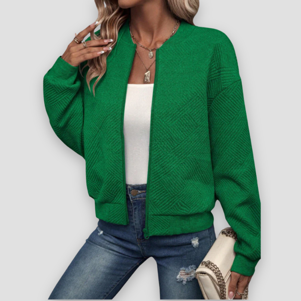 Badhie | Women’s Zip-Up Textured Cardigan with Ribbed Hem and Long Sleeves