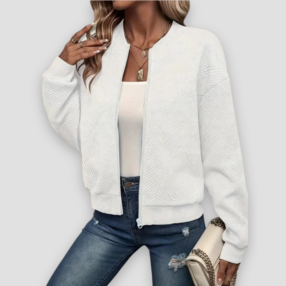 Badhie | Women’s Zip-Up Textured Cardigan with Ribbed Hem and Long Sleeves