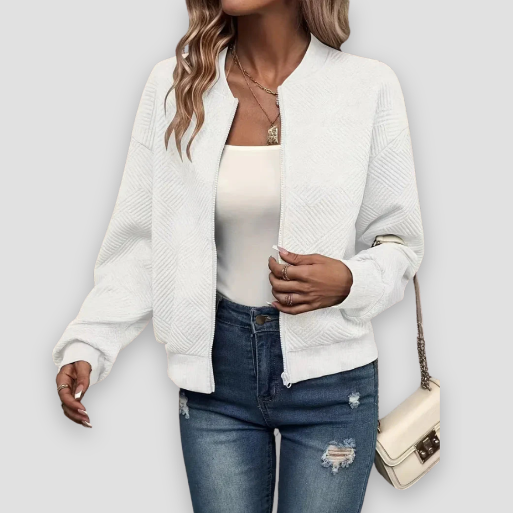 Badhie | Women’s Zip-Up Textured Cardigan with Ribbed Hem and Long Sleeves