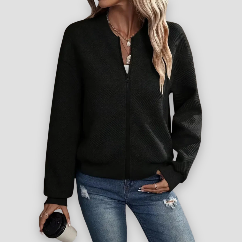 Badhie | Women’s Zip-Up Textured Cardigan with Ribbed Hem and Long Sleeves