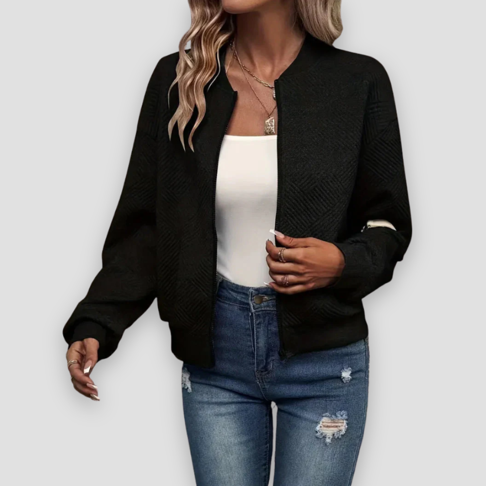 Badhie | Women’s Zip-Up Textured Cardigan with Ribbed Hem and Long Sleeves