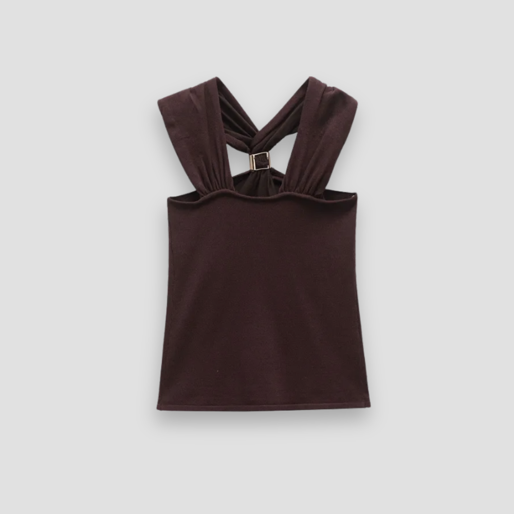 Badhie | Women’s Mocha Buckle-Twist Back Tank Top