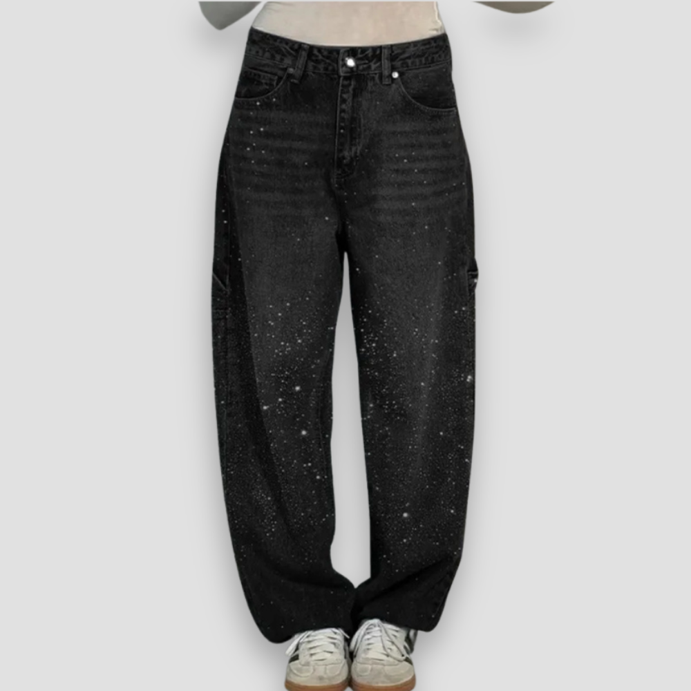 Badhie | Women’s Glitter Wash Wide-Leg Denim Pants