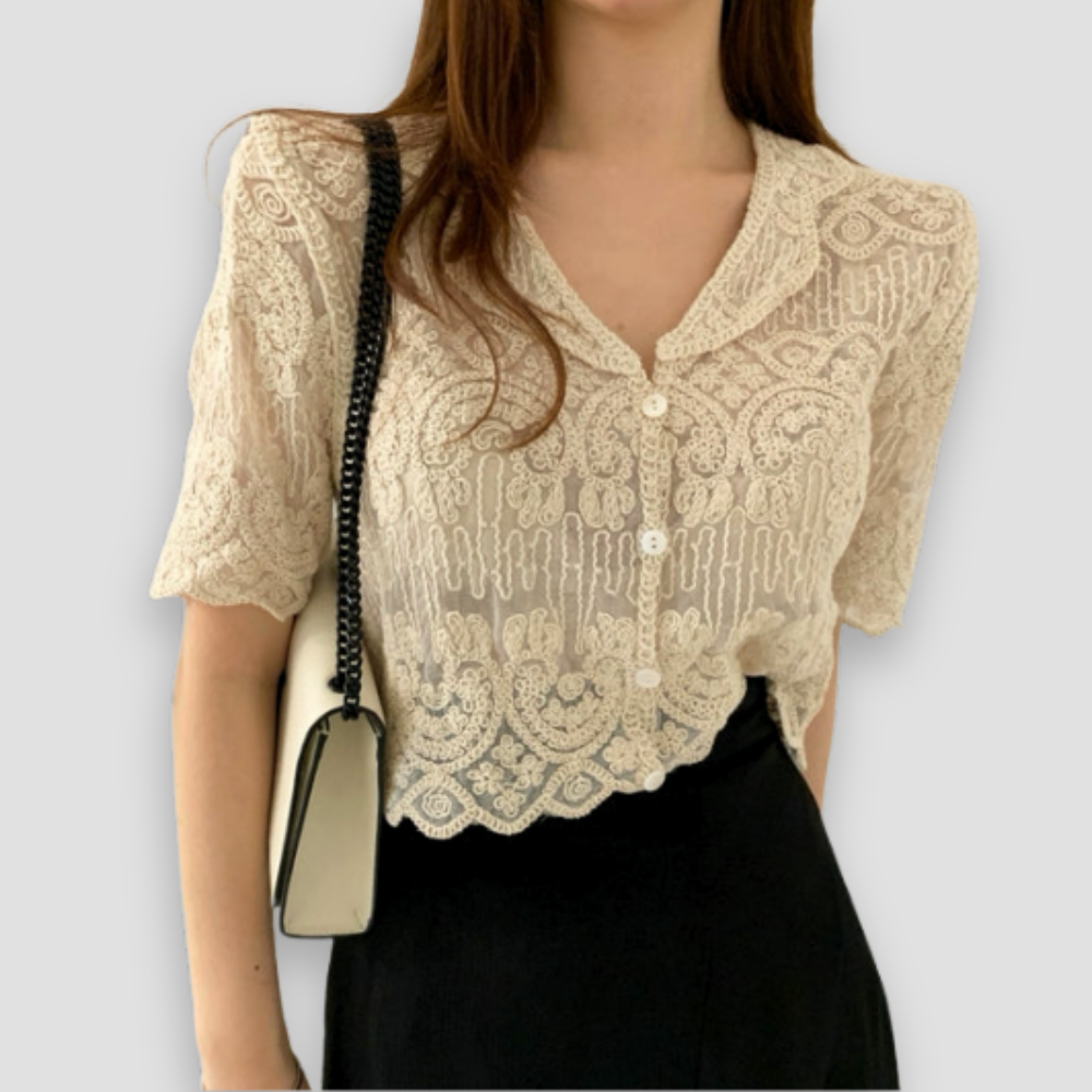 Badhie | Women’s Vintage-Inspired Lace Button-Up Blouse