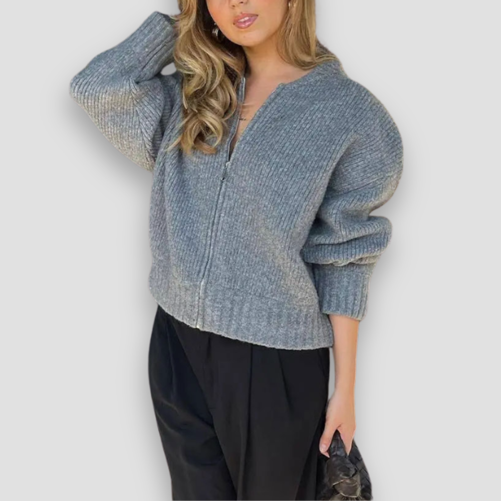 Badhie | Women's Jumper Cozy Zip-Up Ribbed Knit Sweater