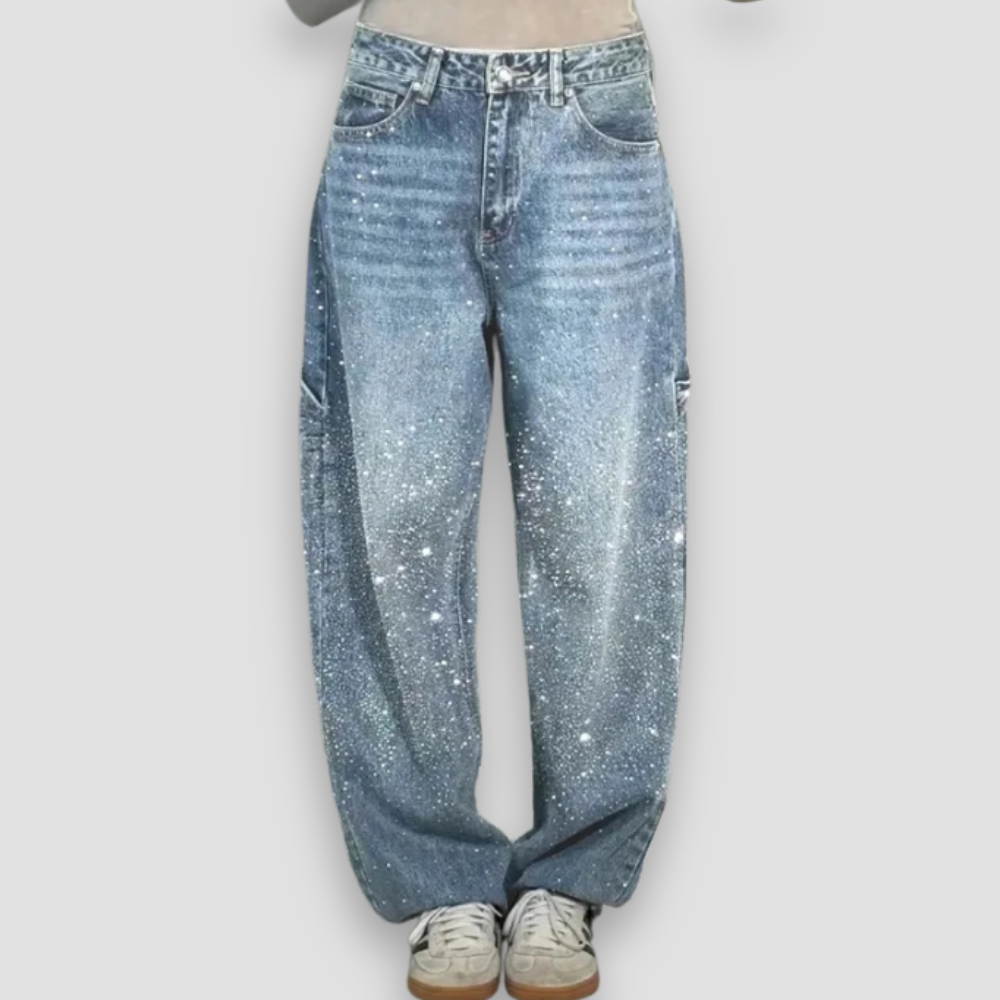 Badhie | Women’s Glitter Wash Wide-Leg Denim Pants