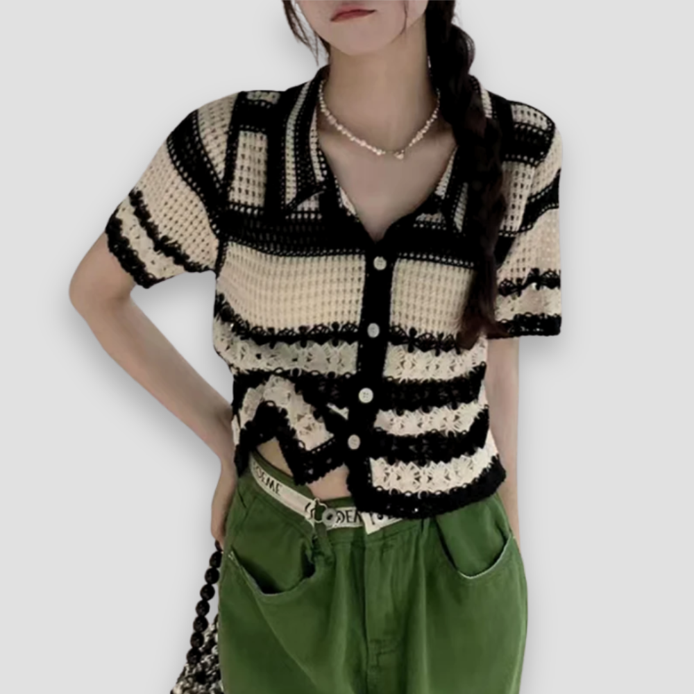Badhie | Women’s Vintage Crochet Button-Up Cardigan Top