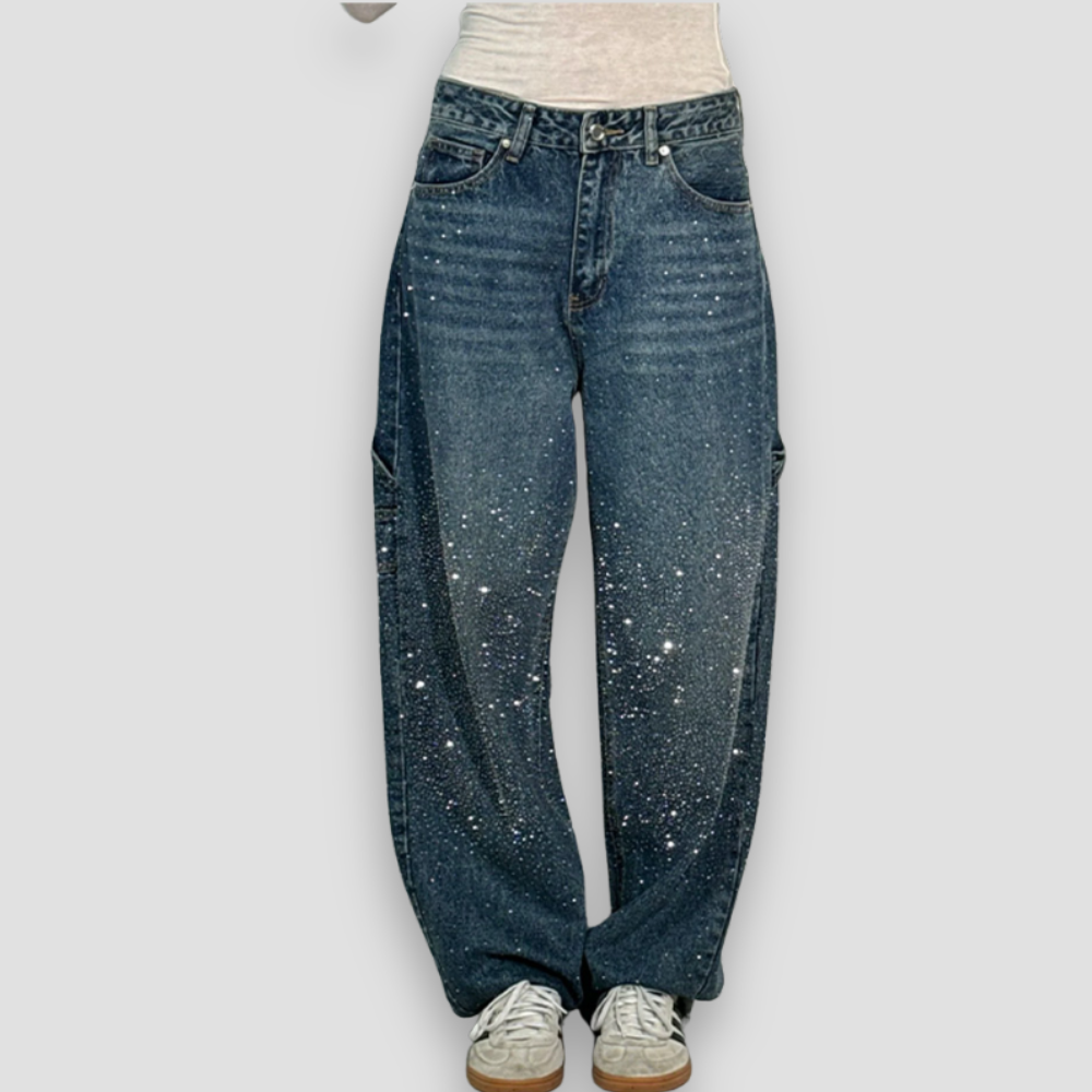 Badhie | Women’s Glitter Wash Wide-Leg Denim Pants