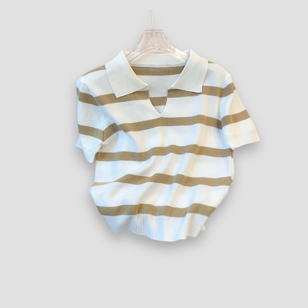 Badhie | Women’s Classic Striped Knit Polo Tee Sweater