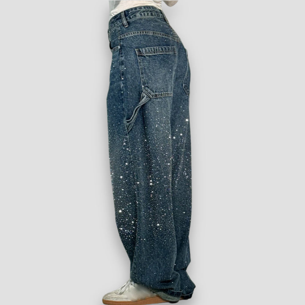 Badhie | Women’s Glitter Wash Wide-Leg Denim Pants