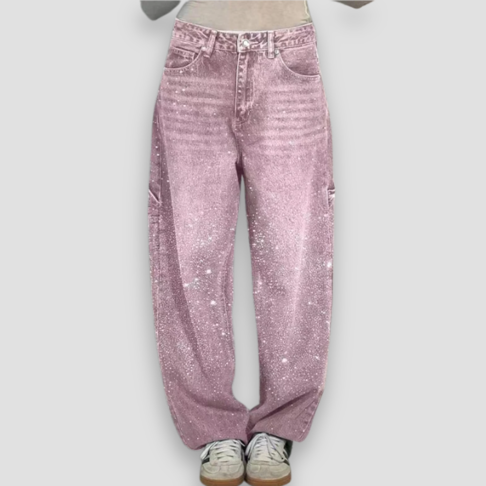 Badhie | Women’s Glitter Wash Wide-Leg Denim Pants