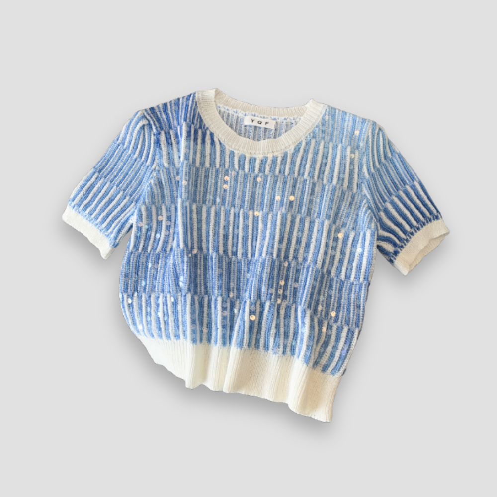 Badhie | Women’s Pastel Crochet Sequin Sparkle Soft Knit Top
