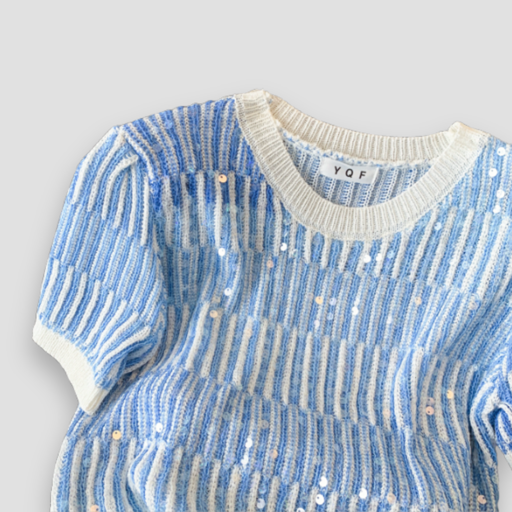 Badhie | Women’s Pastel Crochet Sequin Sparkle Soft Knit Top