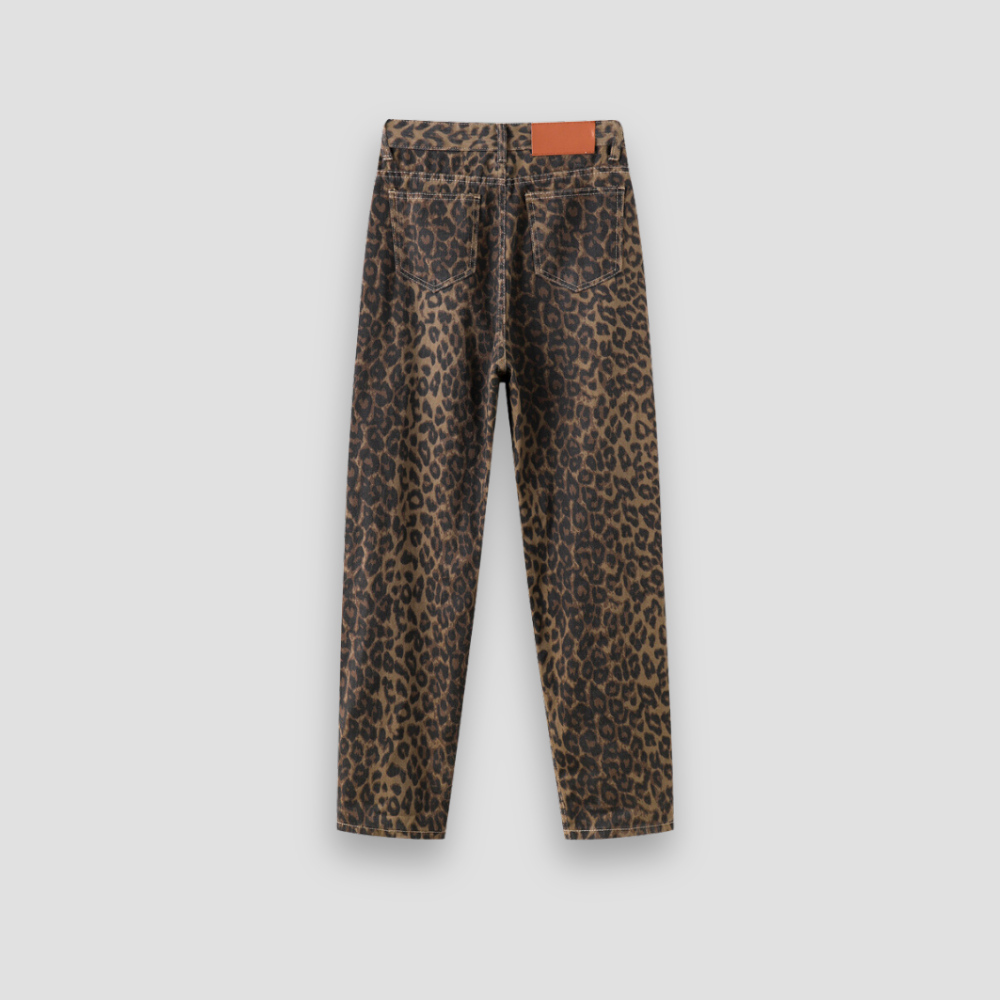Badhie | Women's Leopard Wide Leg Denim Trousers