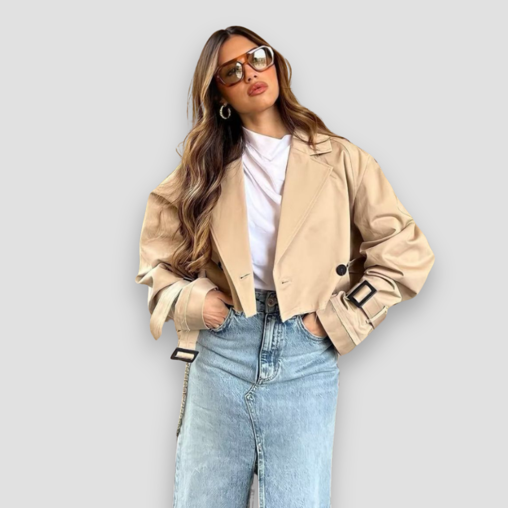 Badhie | Women's Belt Cropped Long Sleeve Trench Jacket