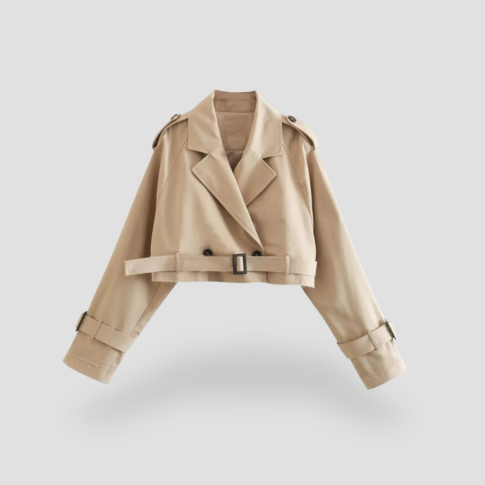 Badhie | Women's Belt Cropped Long Sleeve Trench Jacket