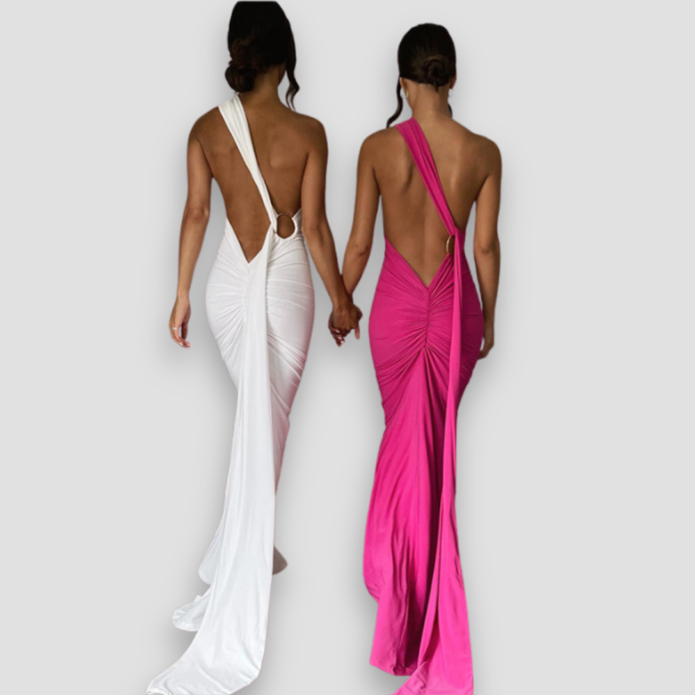 Badhie | Women's Backless One-Shoulder Draped Evening Gown